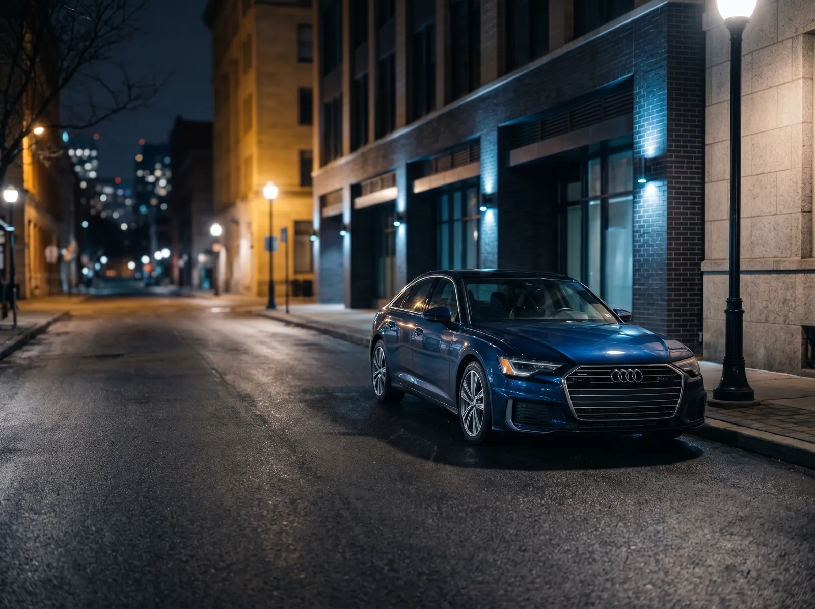 Car parked at night under protective surveillance